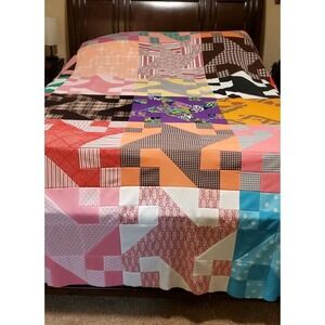 Quilt top unfinished King Sz 96x114 Crimplene Tectured Polyester Retro 70' Vibe